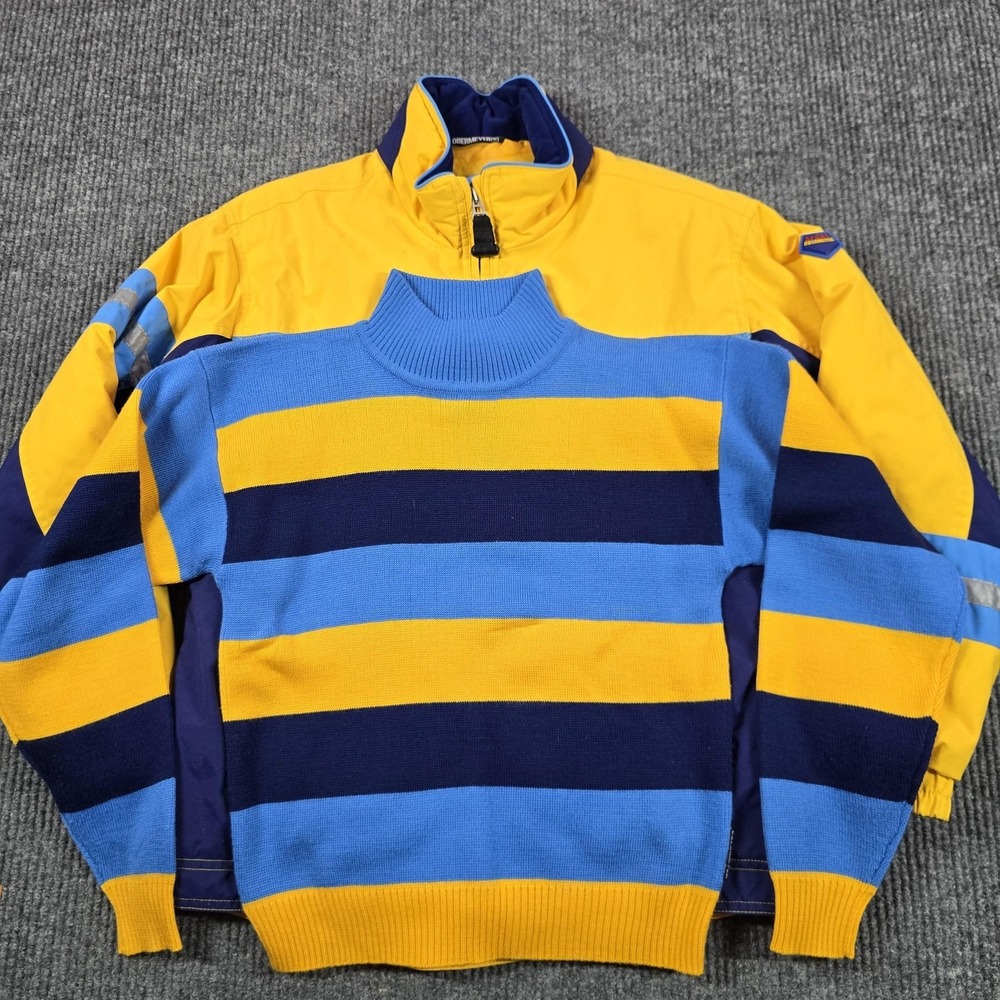 Vintage Obermeyer Jacket Sweater Set Girls 16 Blue Yellow Striped Ski Winter